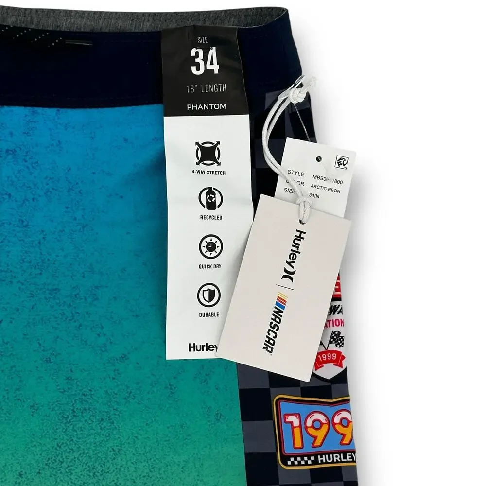 Hurley Eco Phantom NASCAR Racetrack Boardshorts Swim Trunks Sz 34 18